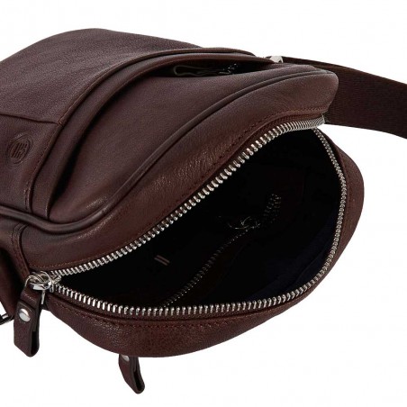 Sacoche homme en cuir SERGE BLANCO "Anchorage" marron chocolat | Pochette bandoulière style classique chic rugby