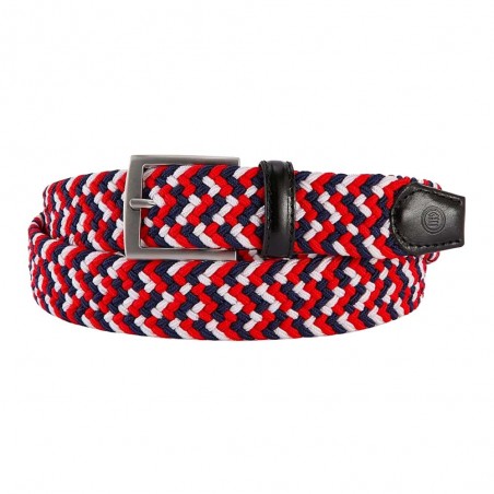 Ceinture extensible homme SERGE BLANCO rouge | Ceinture style casual 110cm tressée rouge bleu marine