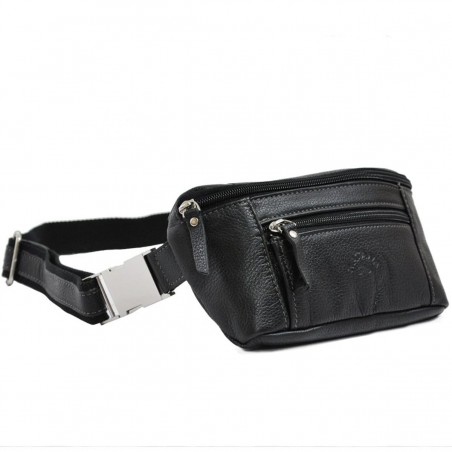 Sac ceinture en cuir de vachette Katana - Noir