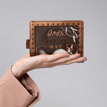 Anekke | Portefeuille compact femme "Shodo" marron | Porte-cartes et monnaie original matière recyclée