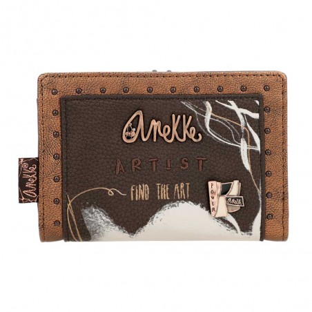 Anekke | Portefeuille compact femme "Shodo" marron | Porte-cartes et monnaie original matière recyclée