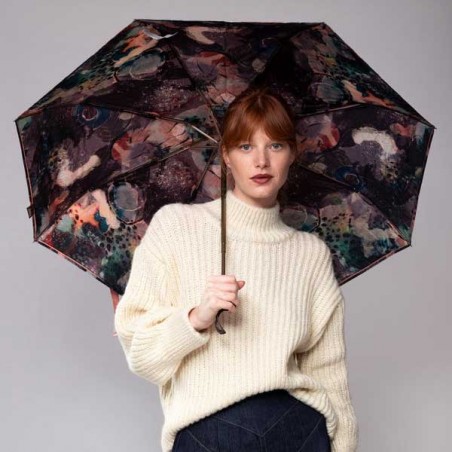Anekke | Parapluie pliant automatique "Shoen" marron l Petit parapluie de poche femme original décor inspiration japonaise