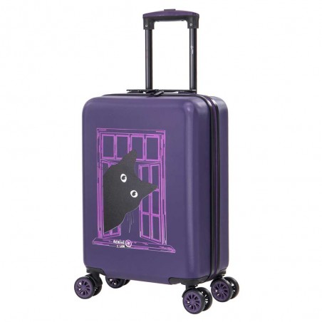 AÉRIAL | Valise cabine fantaisie "Look Cat Me" violet | Bagage petite taille original enfant adulte décor chat noir