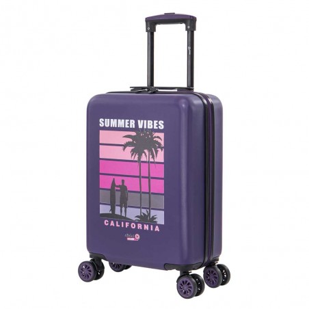 AÉRIAL | Valise cabine fantaisie "California" violet | Bagage petite taille original enfant adulte décor palmiers californie