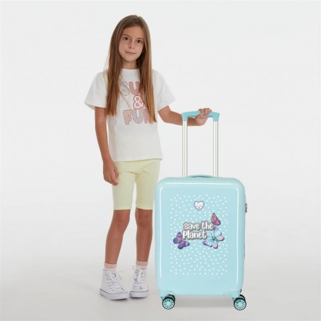 Valise cabine fille MOVOM "Save the Planet" bleu ciel | Bagage taille cabine pour enfant ado original