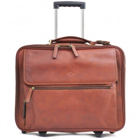 Pilot case affaires en cuir 17" KATANA marron | Bagage à roulettes professionnel business compatible cabine avion