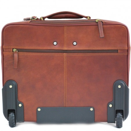 Pilot case affaires en cuir 17" KATANA marron | Bagage à roulettes professionnel business compatible cabine avion