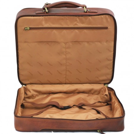 Pilot case affaires en cuir 17" KATANA marron | Bagage à roulettes professionnel business compatible cabine avion