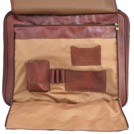 Pilot case affaires en cuir 17" KATANA marron | Bagage à roulettes professionnel business compatible cabine avion