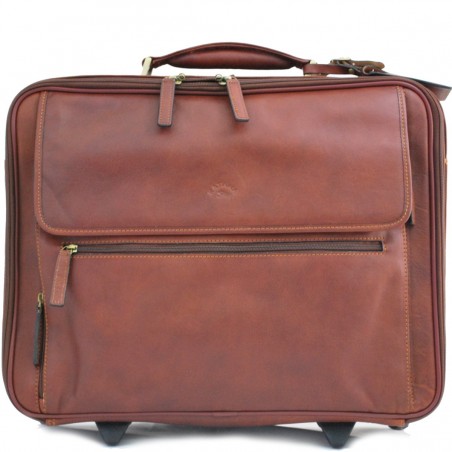 Pilot case affaires en cuir 17" KATANA marron | Bagage à roulettes professionnel business compatible cabine avion