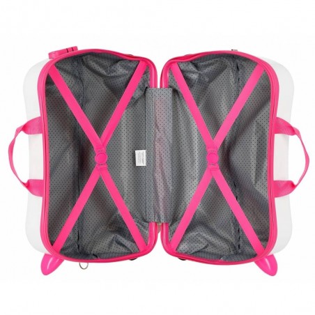 Valise trotteur Movom "Holà" blanc/rose | Bagage enfant fille ludique à chevaucher lama rigolo