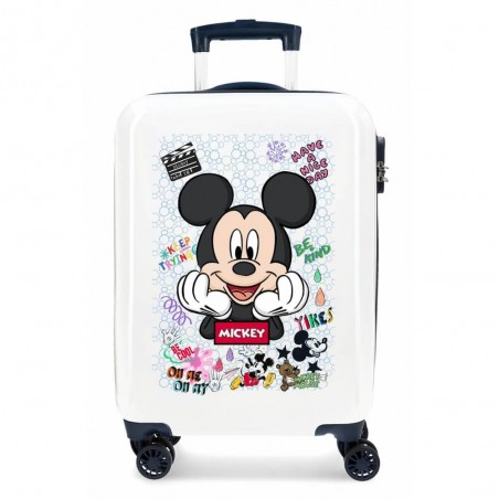 Disney | Valise cabine Mickey "Be Cool" blanc/marine | Bagage enfant ludique dessin animé