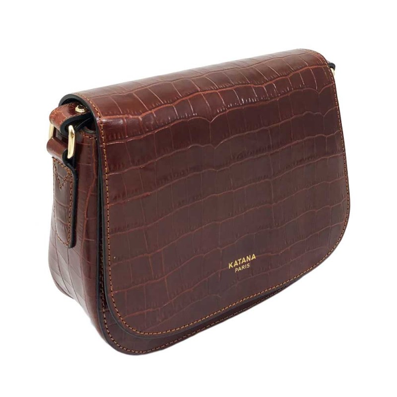 Sac bandouli re en cuir croco KATANA marron Planetebag