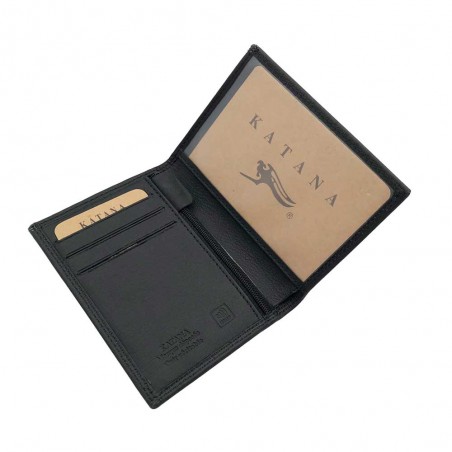 Katana | Portefeuille petit européen en cuir noir | Porte-cartes sécurisé pour homme petit format pas cher