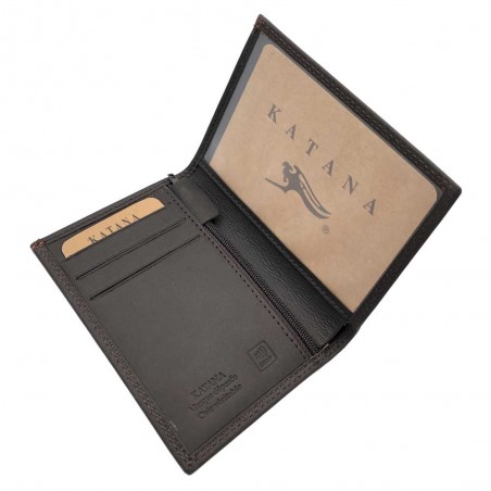 Katana | Portefeuille petit européen en cuir marron foncé | Porte-cartes sécurisé pour homme petit format pas cher