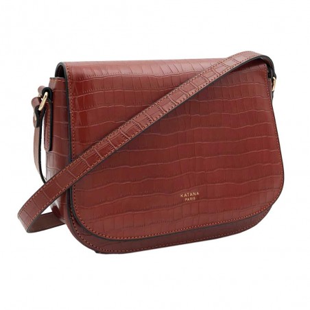 Katana | Sac porté croisé en cuir croco marron | Sac d'hiver femme tendance pas cher