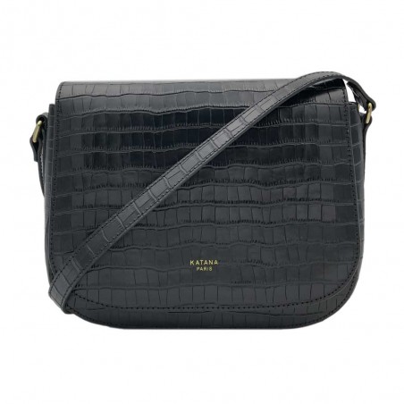 Katana | Sac porté croisé en cuir croco noir | Sac d'hiver femme tendance pas cher Katana | Sac porté croisé en cuir croco noir | Sac d'hiver femme tendance pas cher