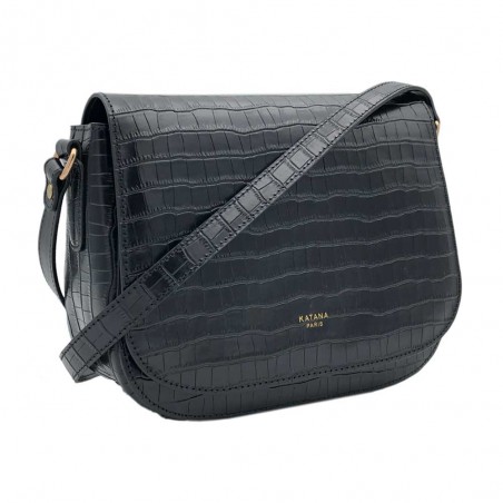 Katana | Sac porté croisé en cuir croco noir | Sac d'hiver femme tendance pas cher Katana | Sac porté croisé en cuir croco noir | Sac d'hiver femme tendance pas cher
