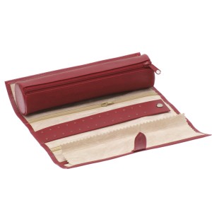 Trousse à bijoux ronde DAVIDT'S "Euclide" rouge | Étui à bijoux de voyage femme original pas cher qualité supérieure