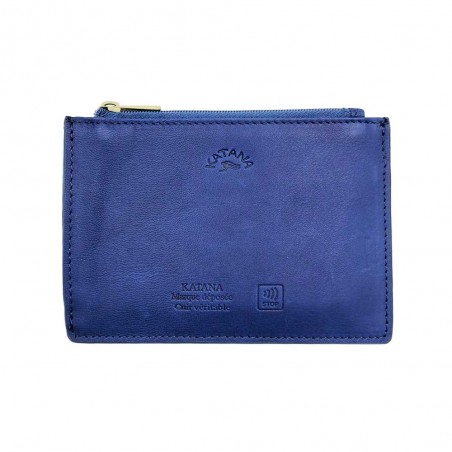 Katana | Porte-cartes compact en cuir bleu vif | Porte-monnaie femme petit format pas cher