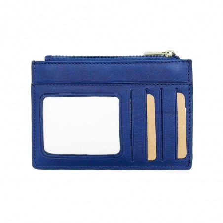 Katana | Porte-cartes compact en cuir bleu vif | Porte-monnaie femme petit format pas cher