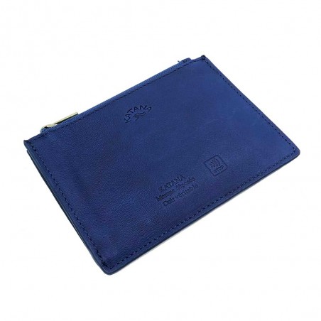 Katana | Porte-cartes compact en cuir bleu vif | Porte-monnaie femme petit format pas cher