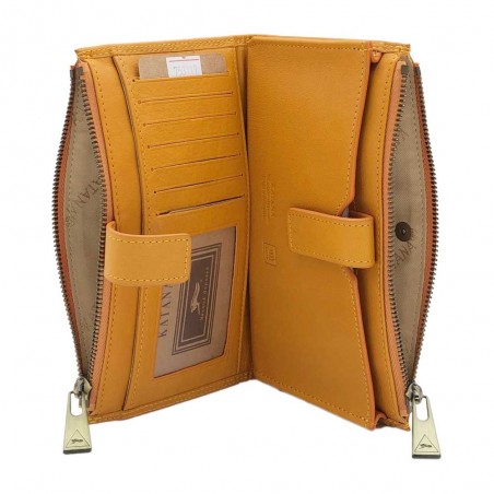 Portefeuille femme medium en cuir KATANA jaune | Porte-monnaie porte-cartes femme taille moyenne pratique pas cher