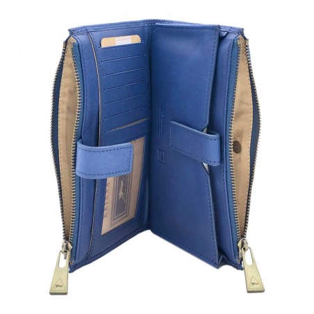 Portefeuille femme medium en cuir KATANA bleu | Porte-monnaie porte-cartes femme taille moyenne pratique pas cher