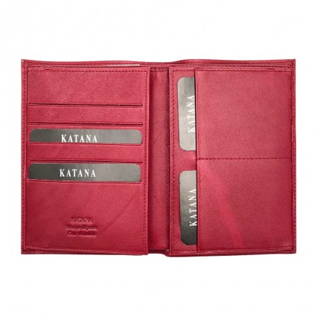 Portefeuille femme en cuir KATANA rouge | Porte-cartes permis de conduire et papiers pas cher