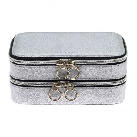 Davidts | Coffret à bijoux double "Zip'n go" argent | Boite à bijoux de voyage pas cher