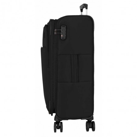 Valise 66cm extensible MOVOM "Atlanta" noir | Bagage soute taille moyenne léger semi-rigide pas cher