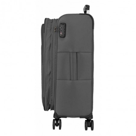 Valise 66cm extensible MOVOM "Atlanta" gris | Bagage soute taille moyenne léger semi-rigide pas cher