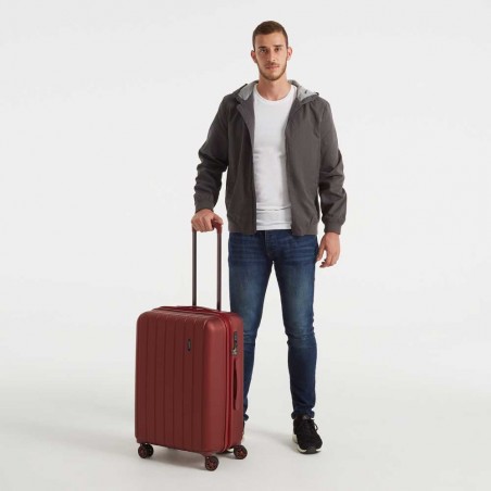 Valise extensible 65cm MOVOM "Wood" rouge | Bagage taille moyenne séjour 1 semaine pas cher