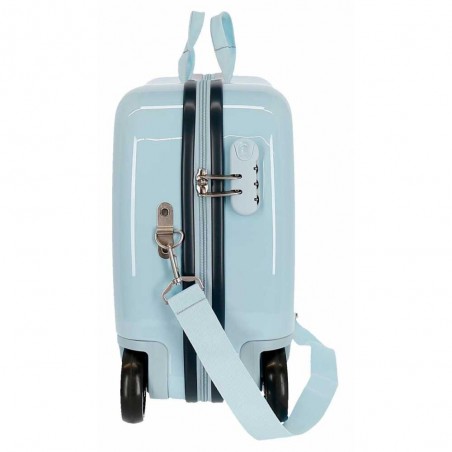 Valise trotteur ROLL ROAD "Pelican Love" bleu ciel | Bagage enfant fille ludique à chevaucher flamant rose