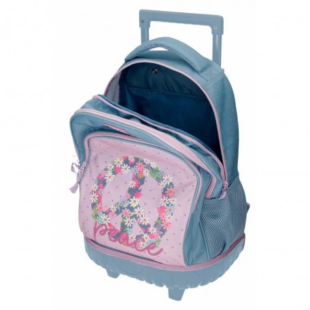 Sac à dos à roulettes ROLL ROAD "Peace" | Sac scolaire trolley fille solide pas cher Sac à dos à roulettes ROLL ROAD "Peace" | Sac scolaire trolley fille solide pas cher