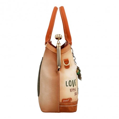 Sac à main anses courtes ANEKKE "Peace & Love" camel | Sac femme original pas cher