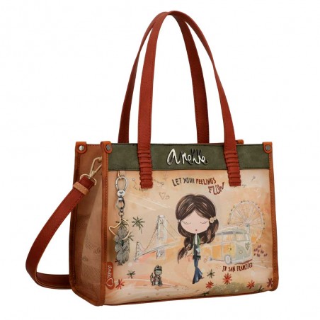 Sac porté épaule ANEKKE "Peace & Love" camel | Sac femme original pas cher