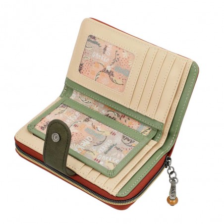 Portefeuille compact zippé ANEKKE "Peace & Love" camel | Porte-cartes et monnaie femme original