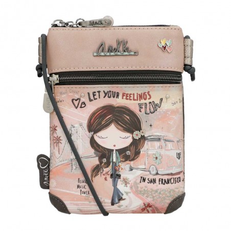 Mini sac femme ANEKKE "Peace & Love" rose | Pochette téléphone originale pas chère