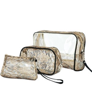 Set de 3 trousses beauté BENZI "Lace" or | Trousse maquillage trousse de toilette femme originale chic pas cher