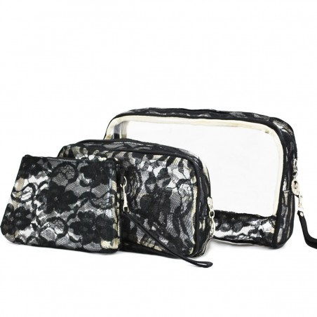 Set de 3 trousses beauté BENZI "Lace" noir | Trousse maquillage trousse de toilette femme originale chic pas cher Set de 3 trousses beauté BENZI "Lace" noir | Trousse maquillage trousse de toilette femme originale chic pas cher