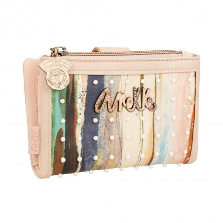 Portefeuille compact souple ANEKKE "Studio" beige PM | Porte-cartes et monnaie femme petit format pas cher