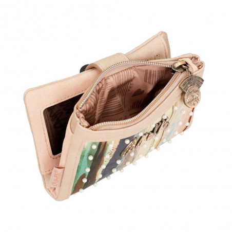 Portefeuille compact souple ANEKKE "Studio" beige PM | Porte-cartes et monnaie femme petit format pas cher