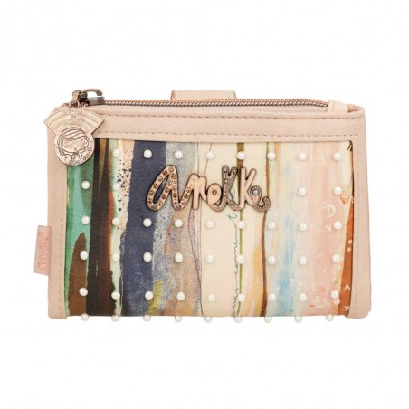 Portefeuille compact souple ANEKKE "Studio" beige PM | Porte-cartes et monnaie femme petit format pas cher