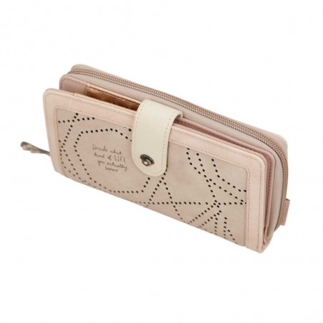 Portefeuille tout-en-un femme ANEKKE "Studio" beige | Compagnon porte cartes et monnaie original