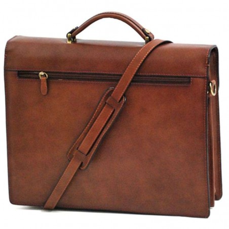 Cartable en cuir 2 soufflets KATANA marron | Serviette porte-documents homme style classique professionnel qualité pas cher