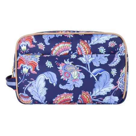 Trousse de toilette double OILILY "Chloé" Sits Aelia blue print | Grande trousse cosmétique femme originale