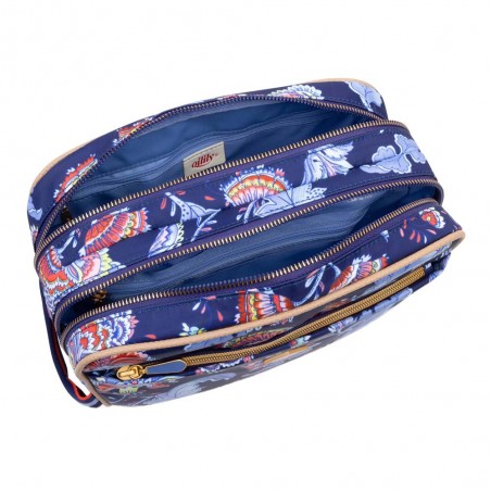 Trousse de toilette double OILILY "Chloé" Sits Aelia blue print | Grande trousse cosmétique femme originale