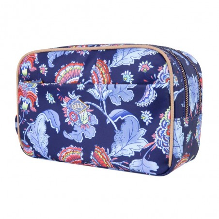 Trousse de toilette double OILILY "Chloé" Sits Aelia blue print | Grande trousse cosmétique femme originale