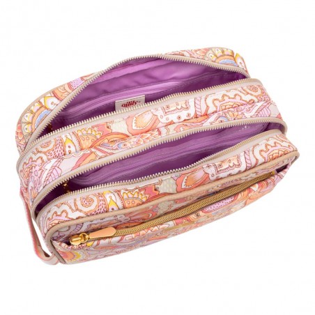 Trousse de toilette double OILILY "Chloé" Paisley sand dollar | Grande trousse cosmétique femme originale